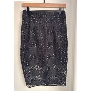 MILLY Luxury Designer Black Sequin Tulle Midi Pencil Skirt Size 4 NWT